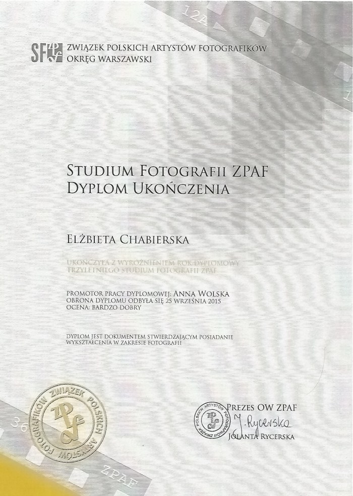 dyplom zpaf ela chabierska, elzbieta, fotograf warszawa, studium fotografii